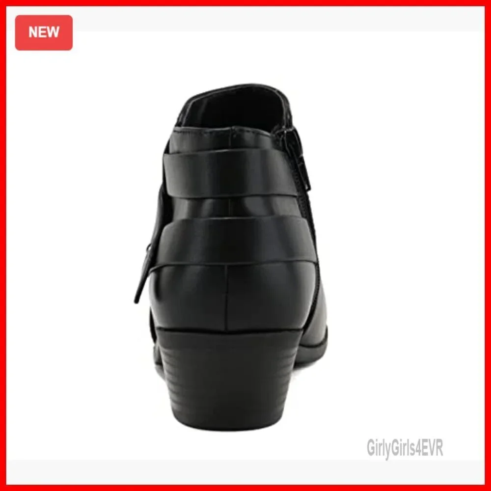 Women's Ankle Booties with Multi-Strap Design and Block Heel, Wide Fit